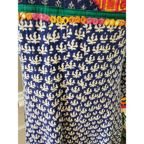 Indian Blue Floral Polyester V-Neck Long Sleeve Knee Length Dress Size Medium - Picture 4 of 11